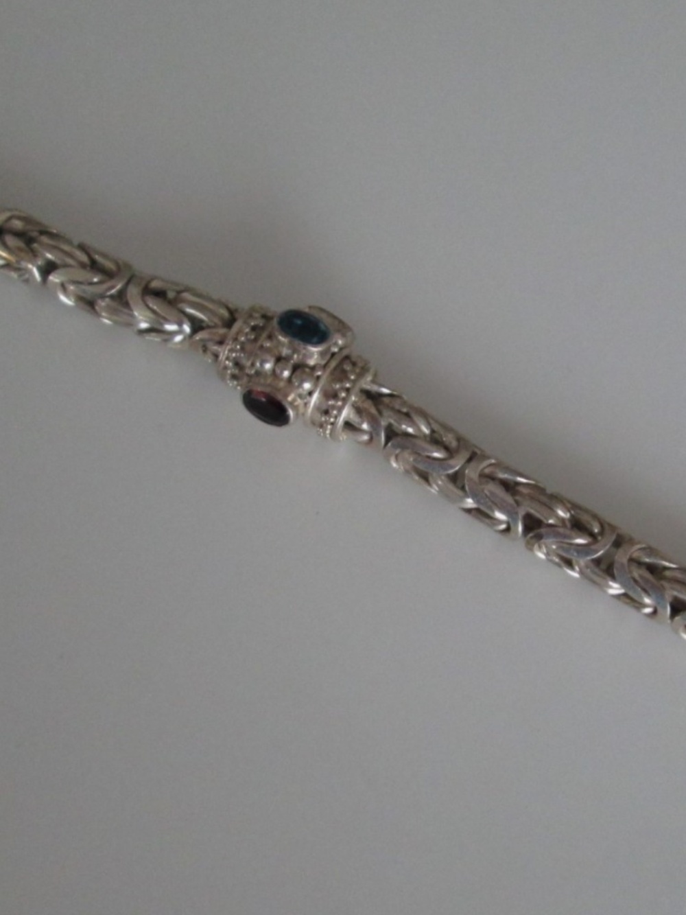 STERLING SILVER GEMSTONE BYZANTINE BRACELET 8 INCH, 48.7 grams